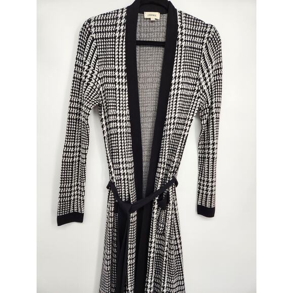 L’AGENCE Adeline Belted Long Cardigan Sz XS duster Black Grey Houndstooth #2G507 - Picture 3 of 12
